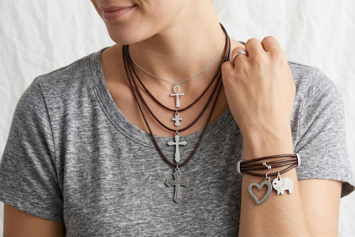 Charm For Jewelry Stainless Steel Charms, Heart, Elephant, Cross & Ankh (Unisex, Durable Metal)