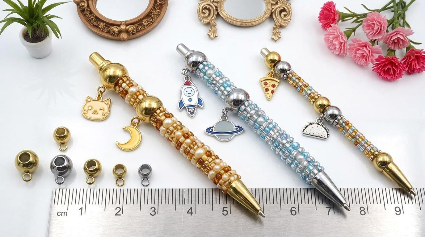 Large Hole Charm Beads with Loop Bail: Gold and Silver Stainless Steel, Mirror Polished Finish (12 or 20 Pcs, Hypoallergenic Jewelry)