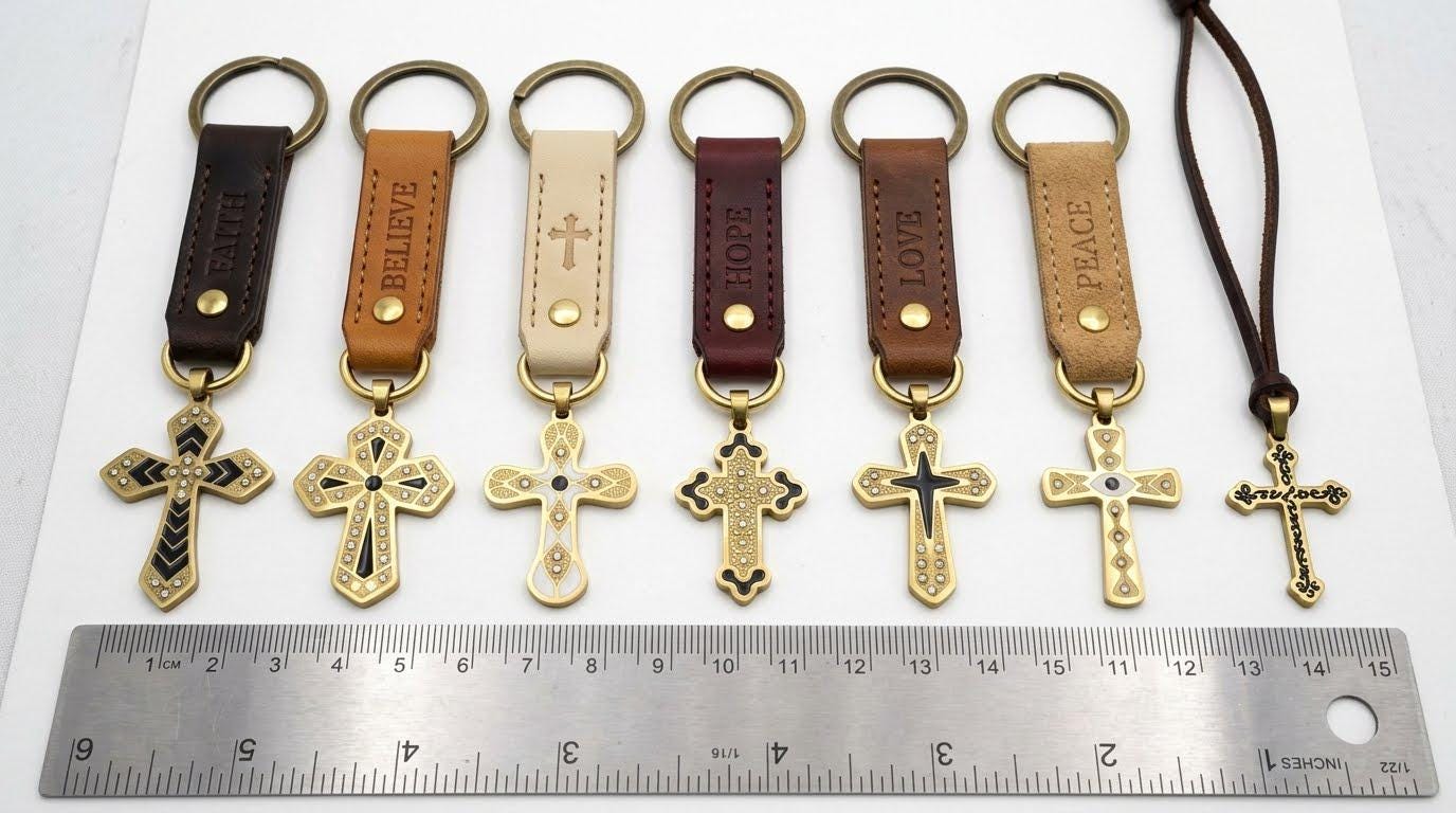 Gold Tone Cross Pendants - Christian Necklace Charms - Black Enamel, CZ Sparkle, Stainless Steel, Baptism Gift Idea