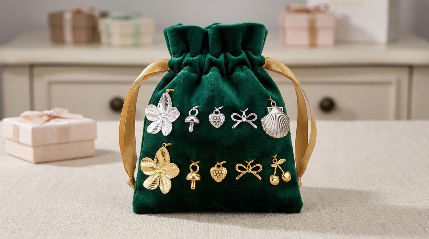 Stainless Steel Gold Charm Mix: Blossom Flower, Shell & Heart Pendants | Mixed Metal, Hypoallergenic | DIY Jewelry Making