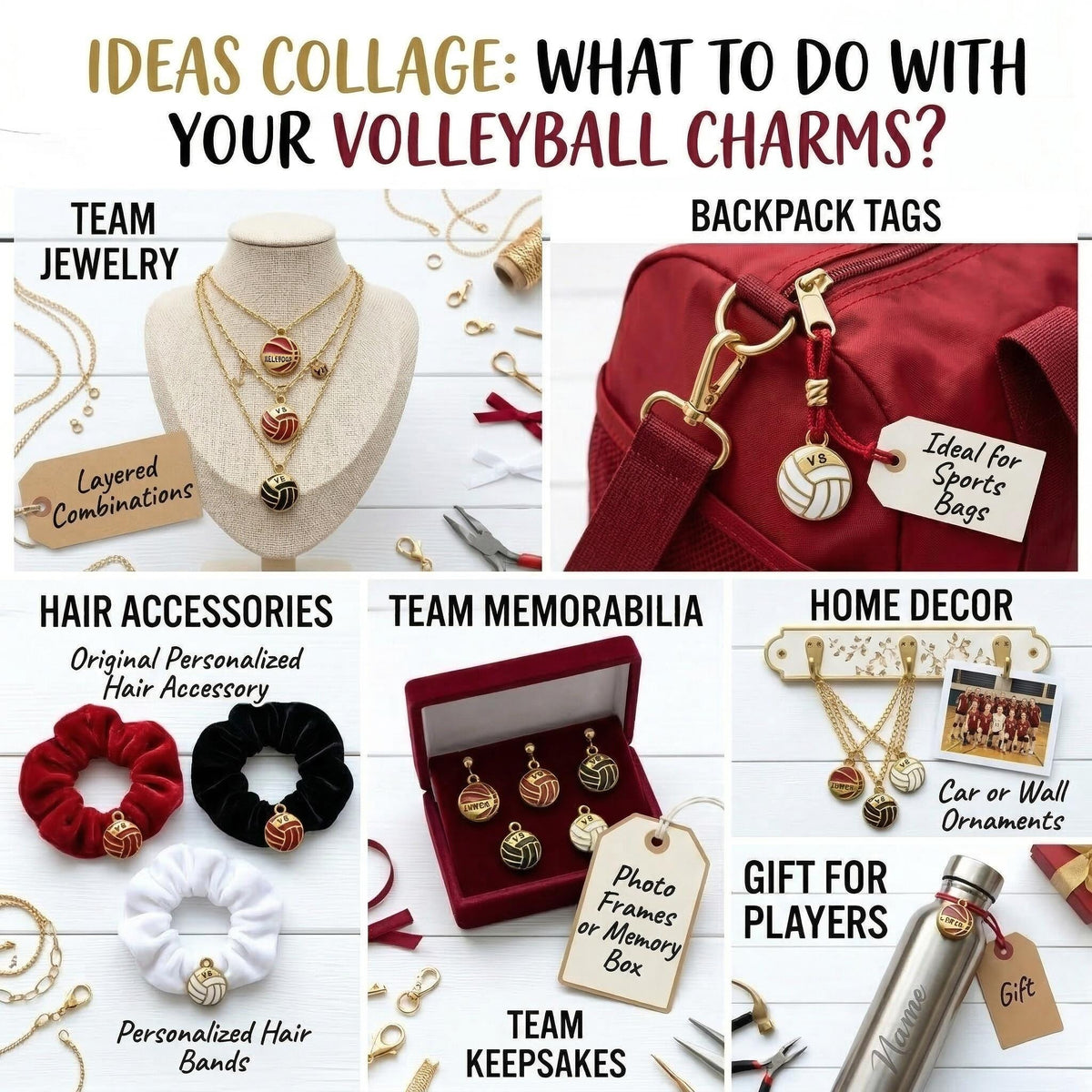 Vb Or Lopes Pendants Vintage Volleyball Charms, Red Navy White Enamel (14mm Diameter, Gold Plated Stainless Steel, Lead-Free)