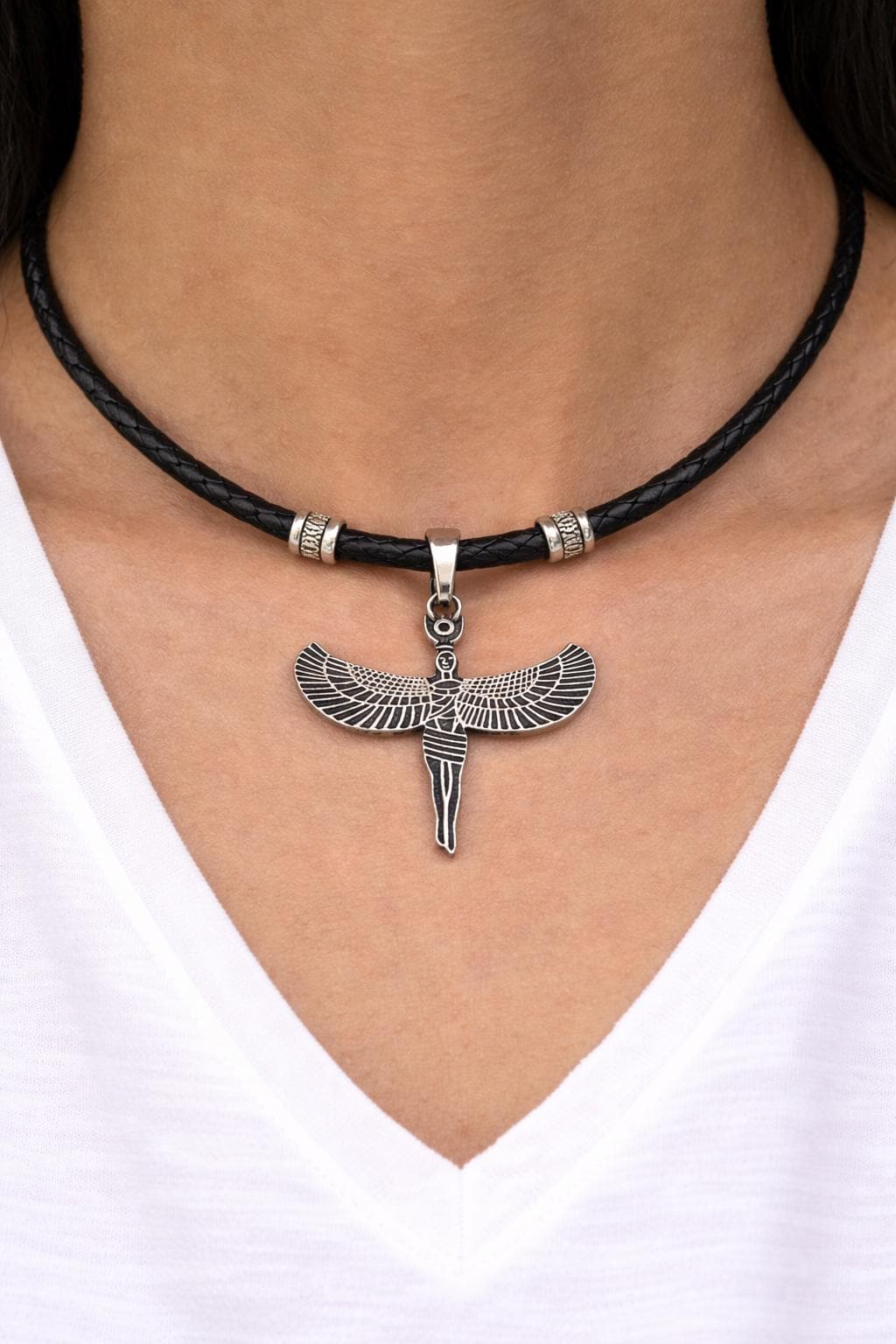 Egyptian Isis Winged Pendant Charm, Protection Amulet (Gold or Silver Tone, Durable Stainless Steel, Smooth Edges, DIY Jewelry Supply)