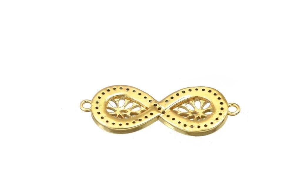 Infinity Connector 18K Gold Filled Alternative Charm, Sparkling Clear CZ Cubic Zirconia 29x11mm, Micro Pave Beads