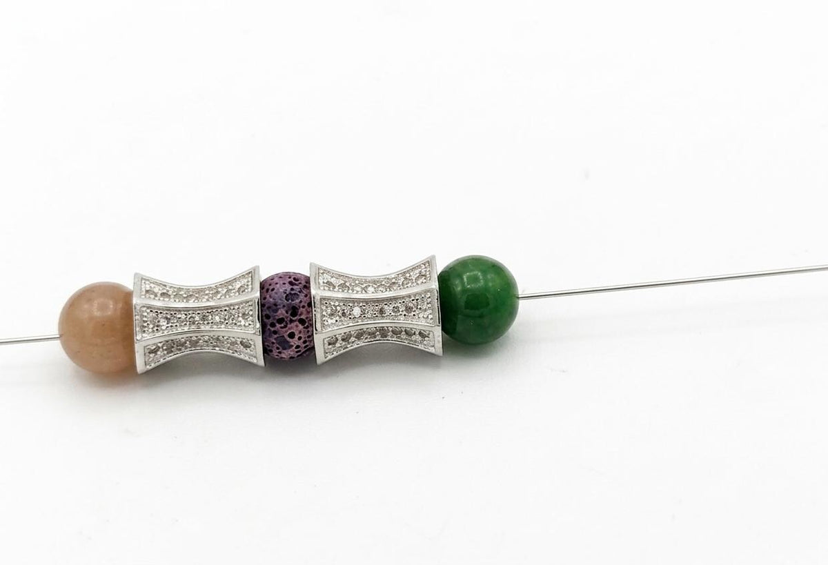 Side Cone Spacer Bead Micro Pave, Clear Cubic Zirconia (11x9.5mm, Rhodium , Tarnish Resistant Gold, Jewelry Findings)