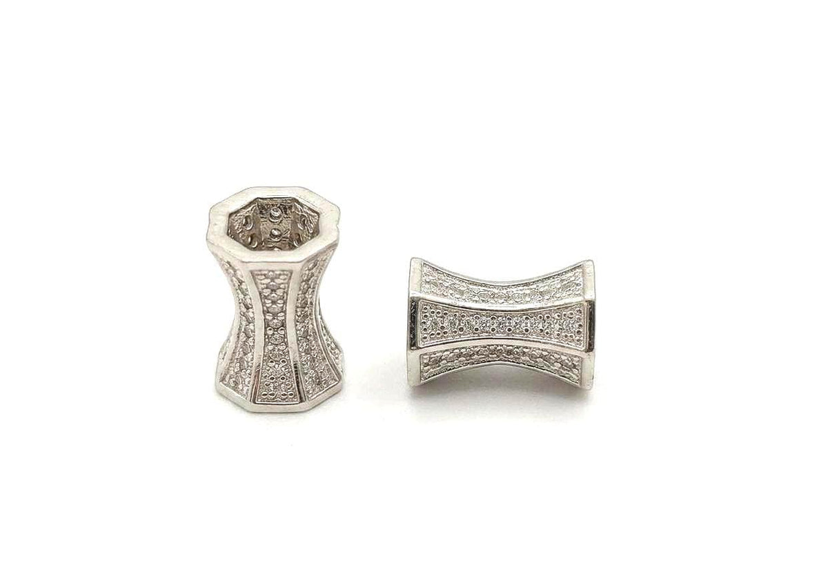 Side Cone Spacer Bead Micro Pave, Clear Cubic Zirconia (11x9.5mm, Rhodium , Tarnish Resistant Gold, Jewelry Findings)