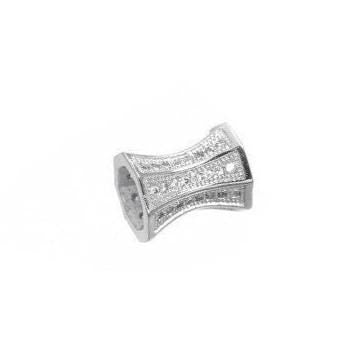 Side Cone Spacer Bead Micro Pave, Clear Cubic Zirconia (11x9.5mm, Rhodium , Tarnish Resistant Gold, Jewelry Findings)