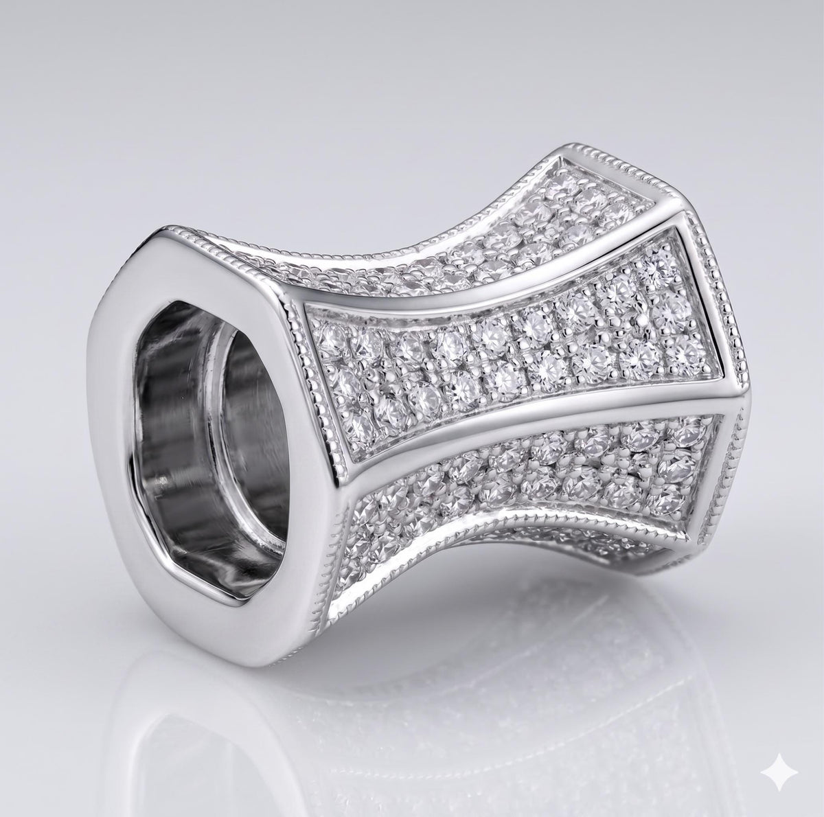 Side Cone Spacer Bead Micro Pave, Clear Cubic Zirconia (11x9.5mm, Rhodium , Tarnish Resistant Gold, Jewelry Findings)