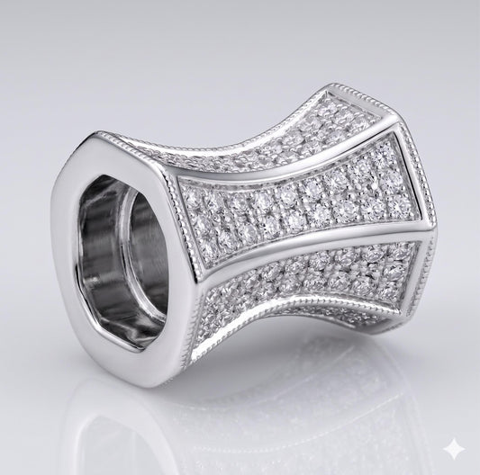 Side Cone Spacer Bead Micro Pave, Clear Cubic Zirconia (11x9.5mm, Rhodium , Tarnish Resistant Gold, Jewelry Findings)