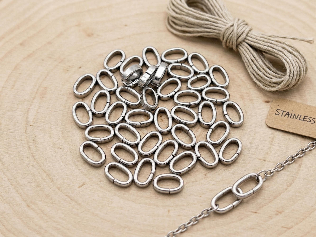Oval Roundel Jump Rings Jewelry Findings, Silver Tone Finish (Size 10x6mm, Stainless Steel, Nickel Free, 20 Pieces)