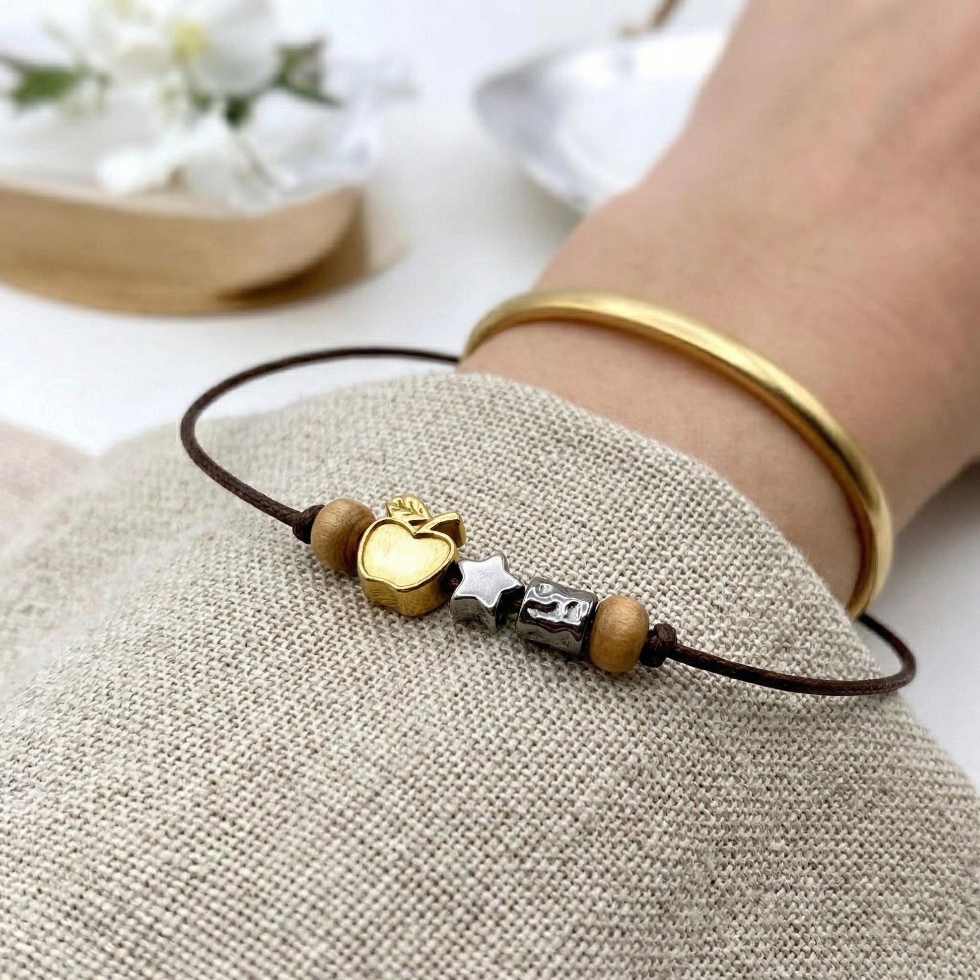 Bead Spacer Apple Daisy Star Barrel Beads, Gold Silver Finish (12 Pieces, Hypoallergenic Stainless Steel, Rust & Tarnish Resistant)