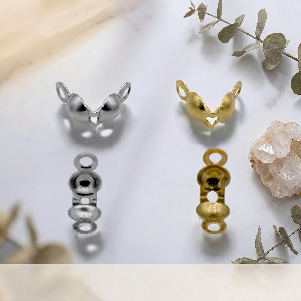 Shell Crimp Covers Gold Plated: Elegant Double Loop - 4mm Size, Stainless Steel, Jewelry Findings for Bracelets & Necklaces