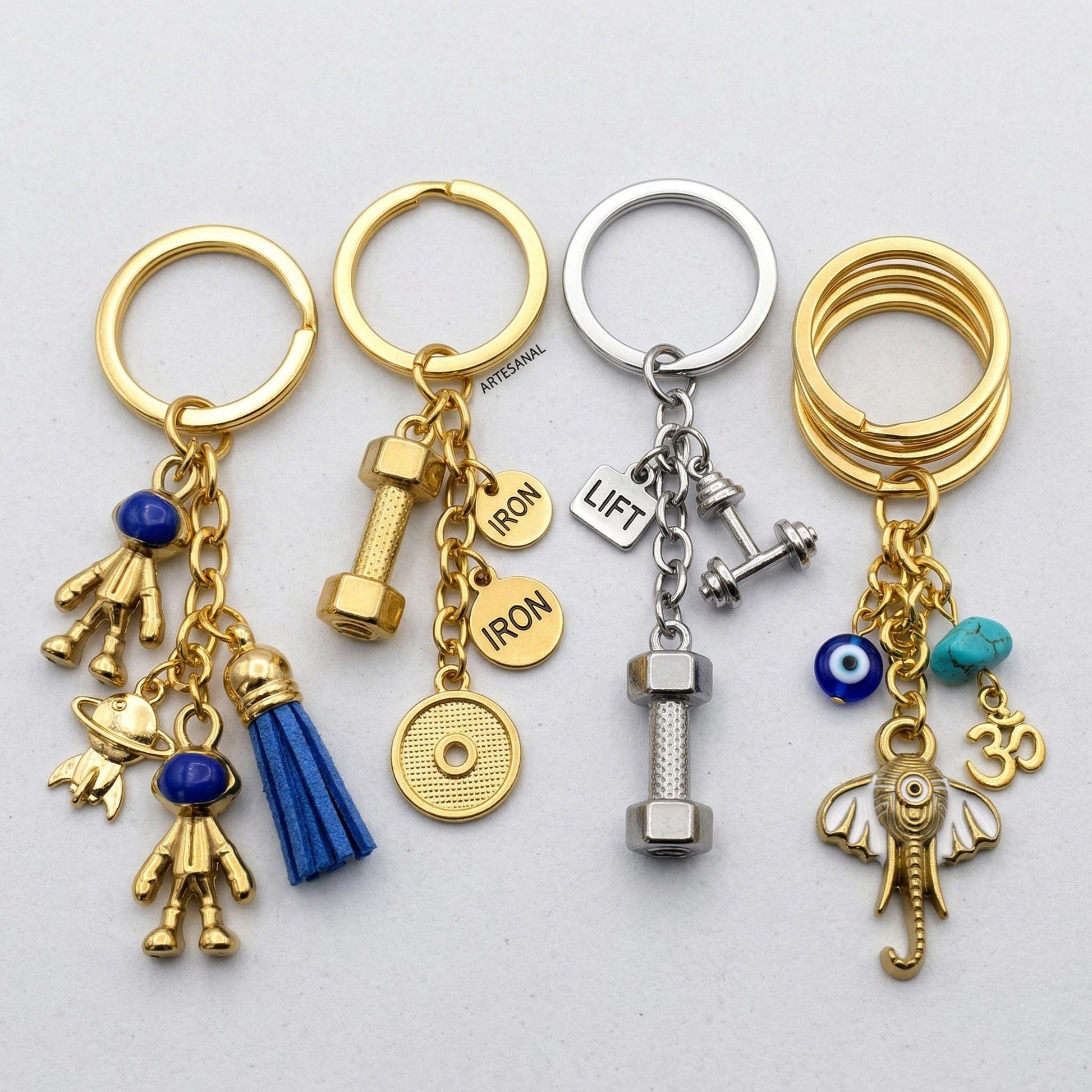 Steel Charm Enamel DIY Jewelry Findings: Space Fitness Mixed Pendants - Gold & Silver Stainless Steel, Enamel Accents, Jump Ring Compatible