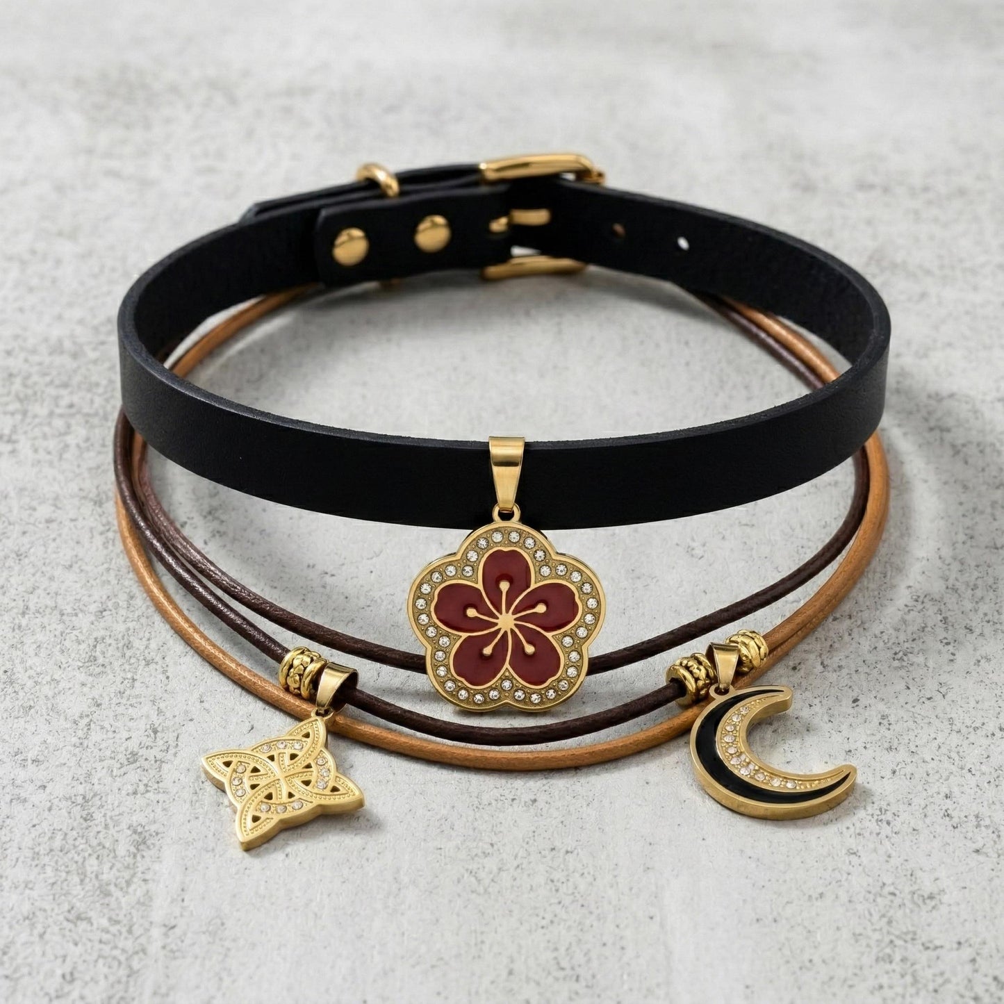 Gold Enamel Stainless Steel CZ Pendant, Filigree Cross • Flower • Hamsa • Moon • Anchor • Evil Eye for Necklace Charm, Bracelect
