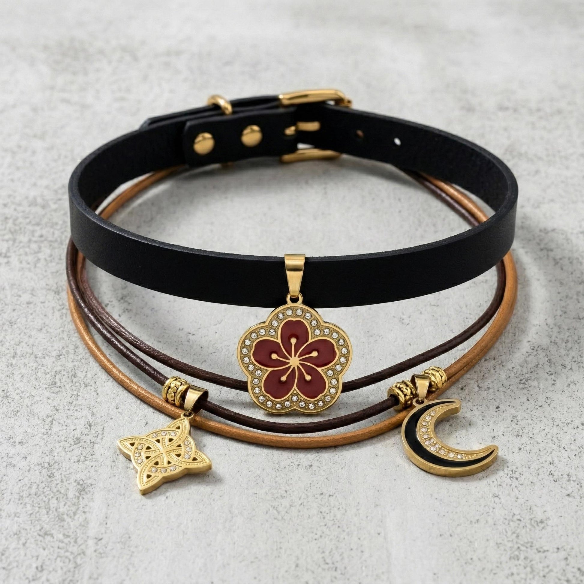 Gold Enamel Stainless Steel CZ Pendant, Filigree Cross • Flower • Hamsa • Moon • Anchor • Evil Eye for Necklace Charm, Bracelect