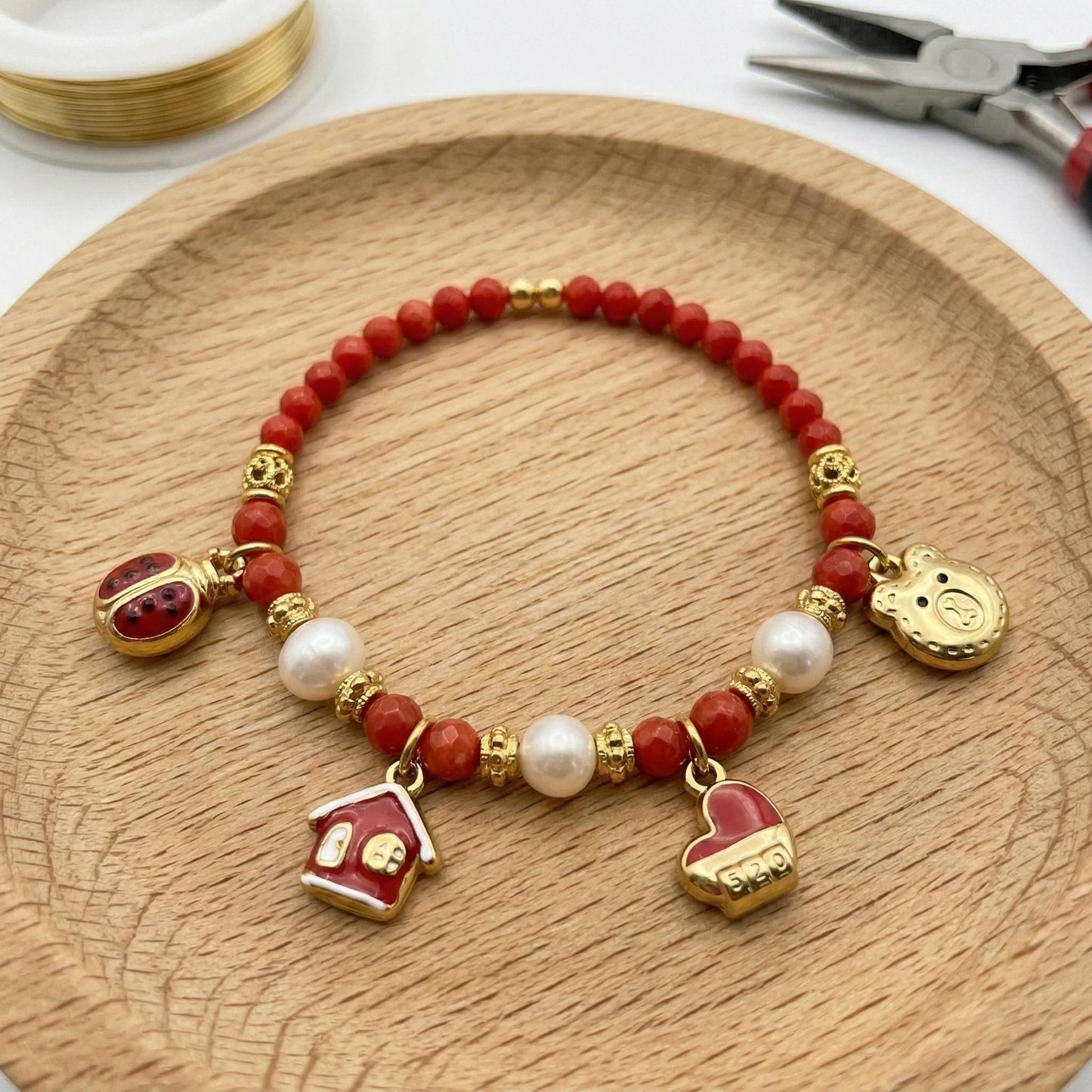 Red Enamel Charm Set: Colorful Kawaii Motifs for Crafting (6 or 12 Pieces, Gold Plated Stainless Steel, Kids Friendly)