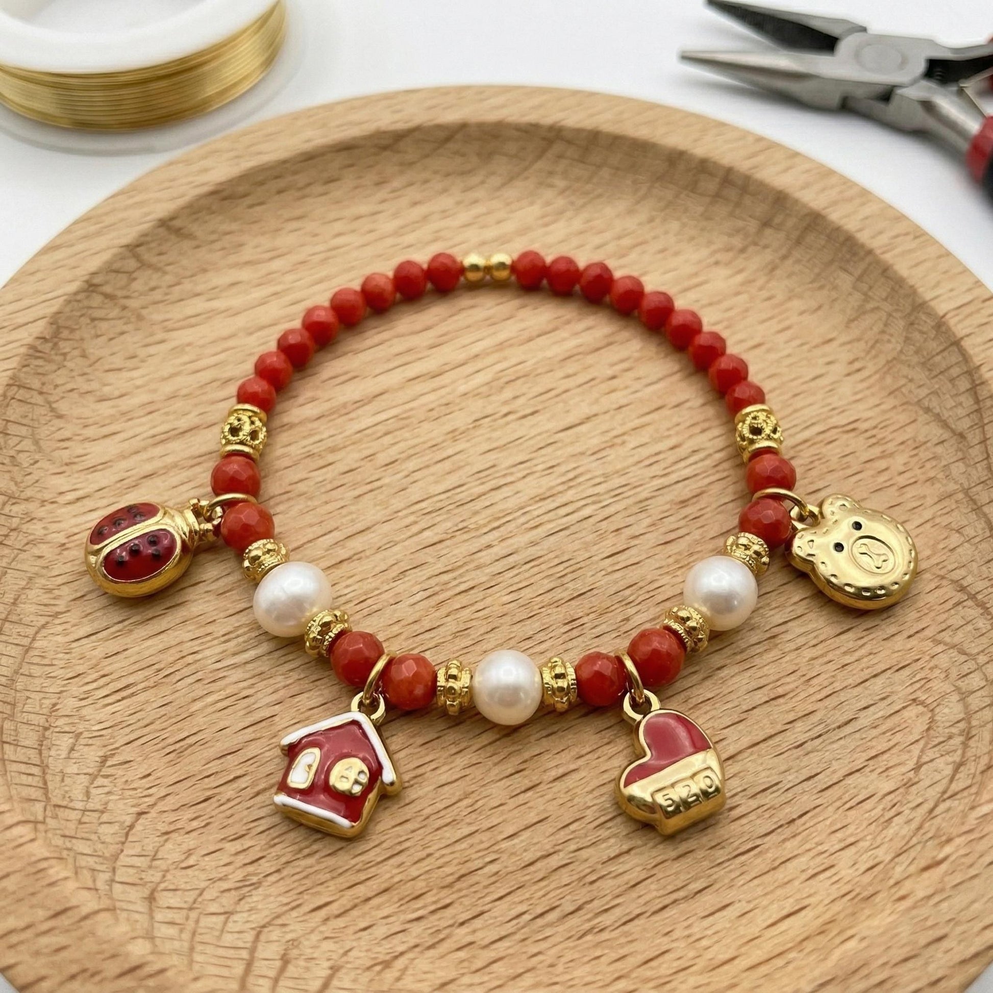 Red Enamel Charm Set: Colorful Kawaii Motifs for Crafting (6 or 12 Pieces, Gold Plated Stainless Steel, Kids Friendly)