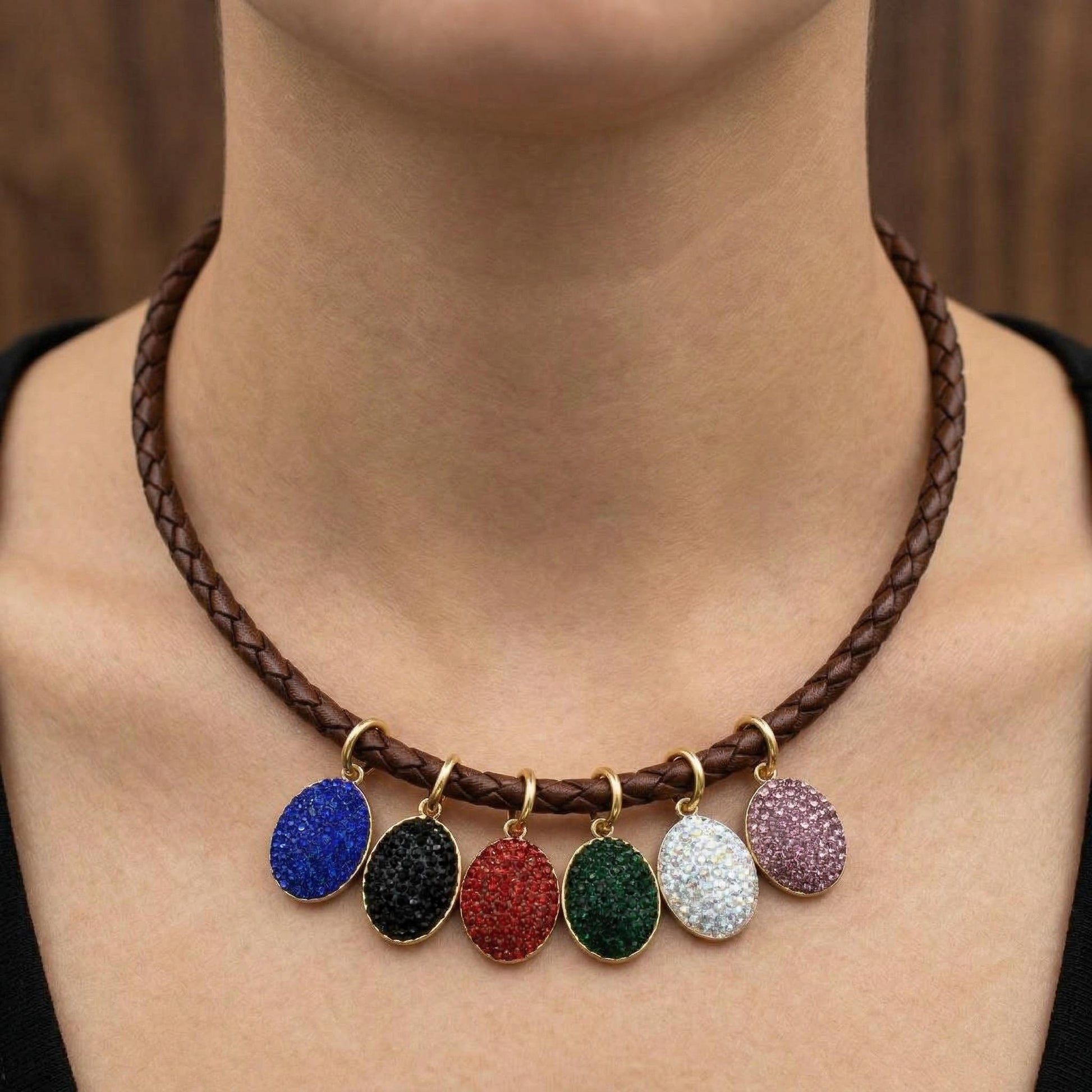 Mixed Color Charms Oval Rhinestone Pendants: Gold Edge, Sparkling Crystal Connectors | Flatback, DIY Jewelry Supplies | 3 Pcs Set