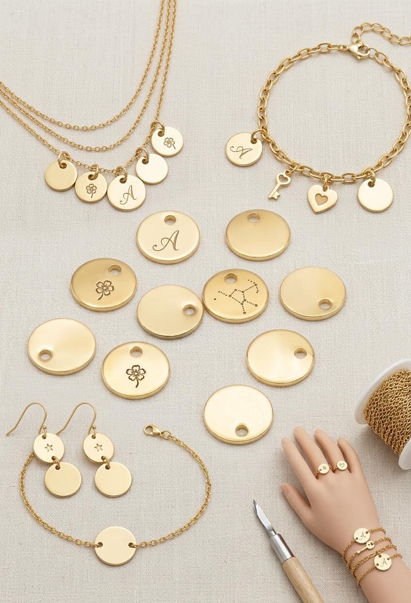 18K Gold Filled Alternative Name Tag Round: Tarnish-Resistant Discs - 8mm, 1mm Hole, Jewelry Craft Supplies