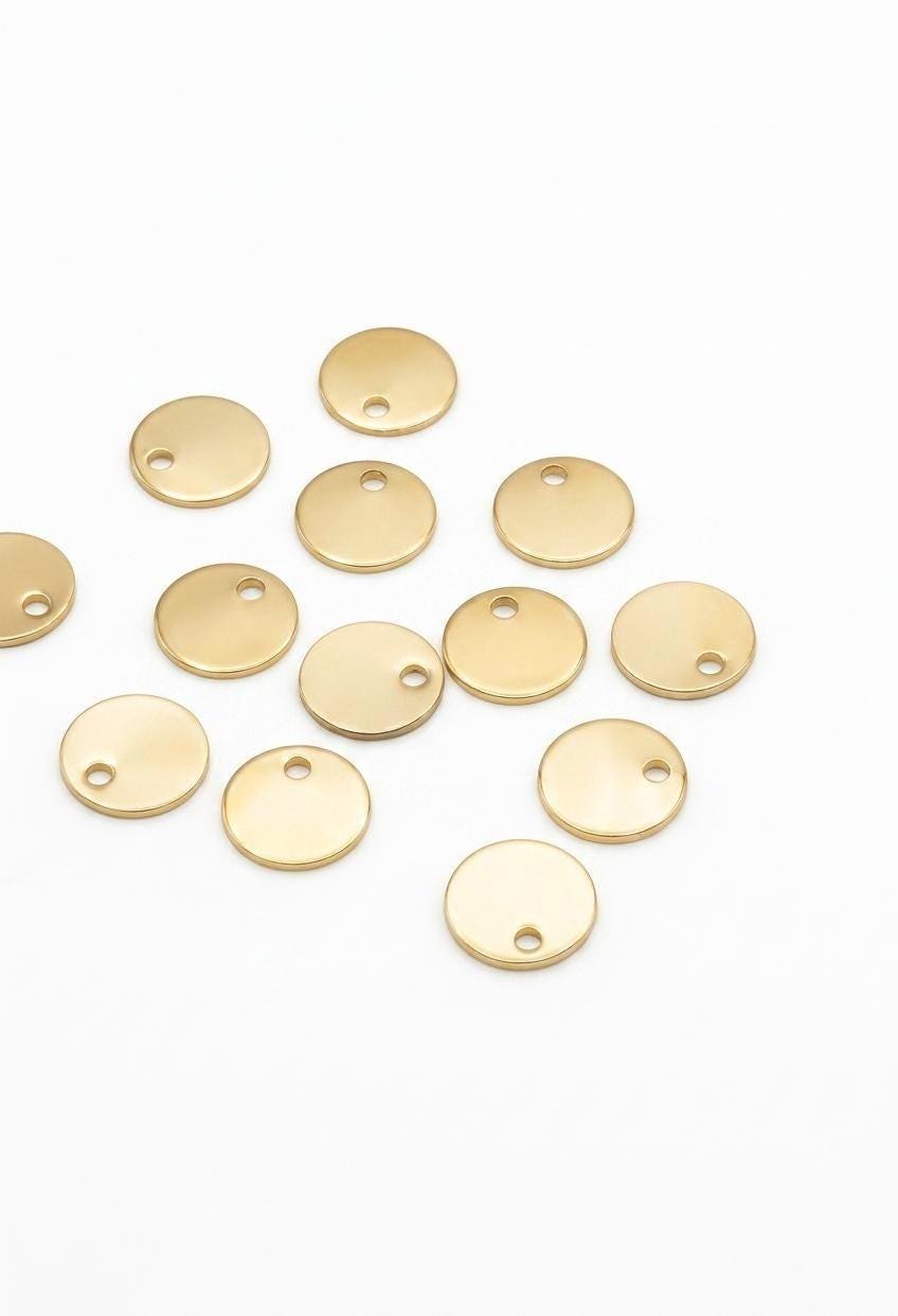 18K Gold Filled Alternative Name Tag Round: Tarnish-Resistant Discs - 8mm, 1mm Hole, Jewelry Craft Supplies