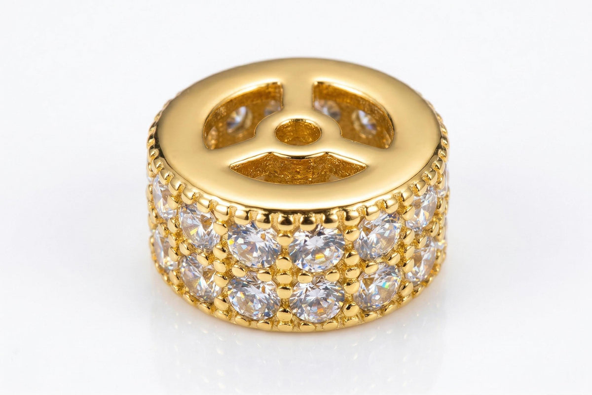 Gold Filled Alternative Micro Pave Beads: 8mm Roundel CZ Cubic Zirconia, Clear Stones Durable Finish | Jewelry Making Parts