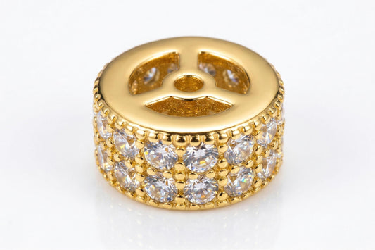 Gold Filled Alternative Micro Pave Beads: 8mm Roundel CZ Cubic Zirconia, Clear Stones Durable Finish | Jewelry Making Parts