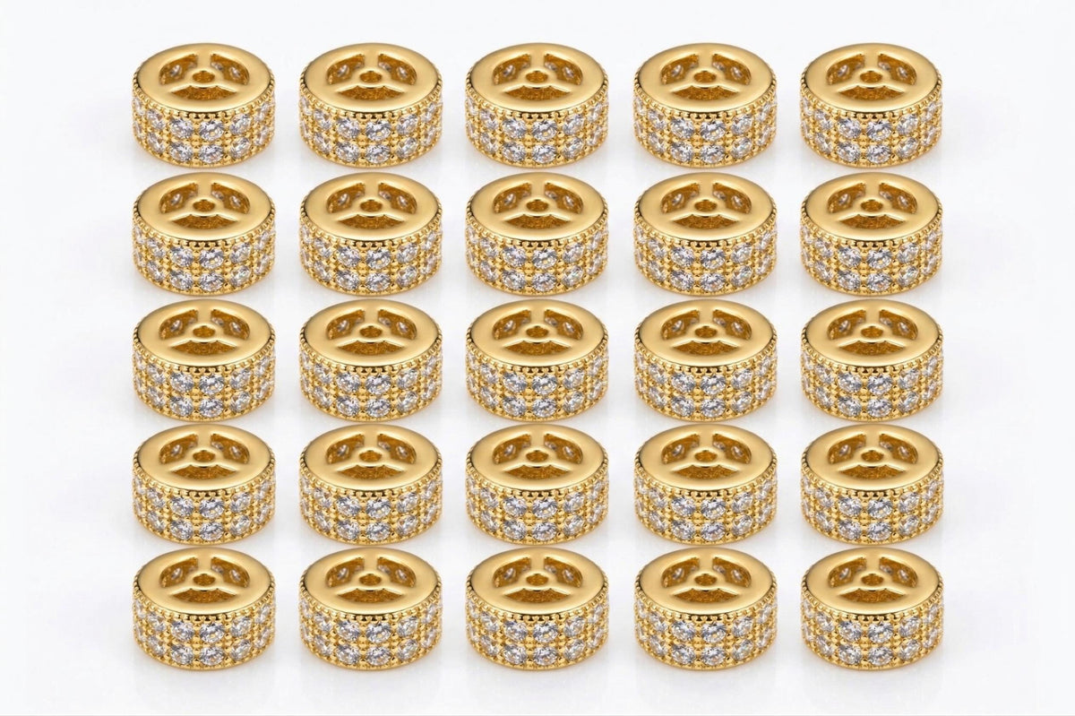 Gold Filled Alternative Micro Pave Beads: 8mm Roundel CZ Cubic Zirconia, Clear Stones Durable Finish | Jewelry Making Parts