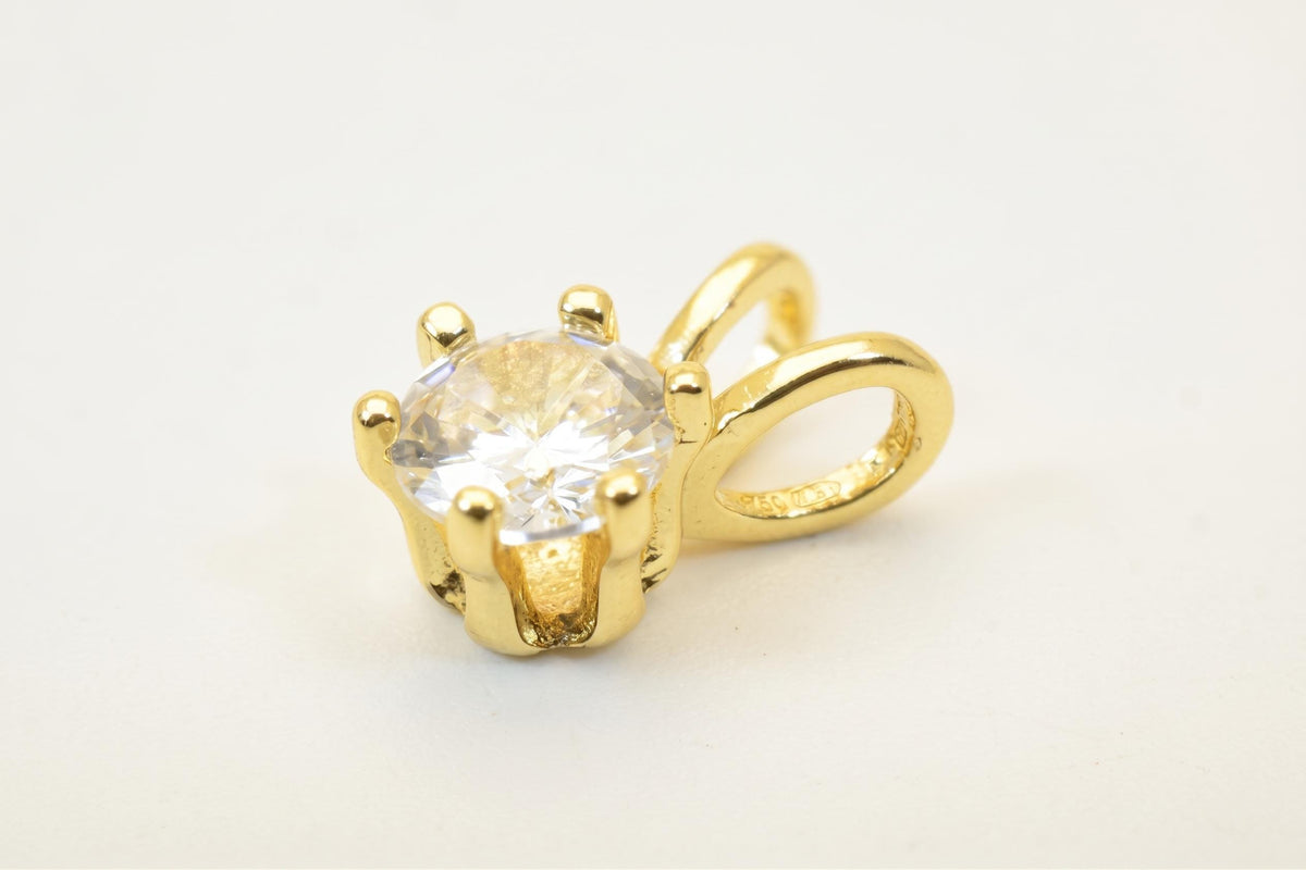 18K Gold Filled Alternative CZ Charm Pendant - Oval Connected Bail, Clear Cubic Zirconia Stone - Tarnish Resistant.