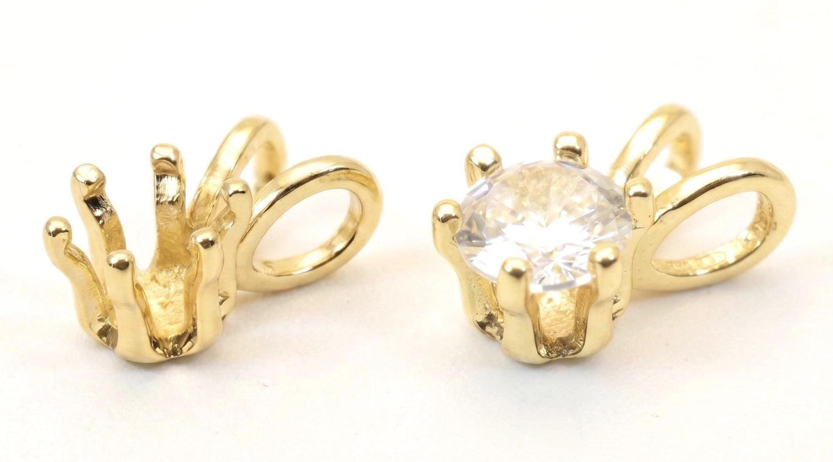 18K Gold Filled Alternative CZ Charm Pendant - Oval Connected Bail, Clear Cubic Zirconia Stone - Tarnish Resistant.