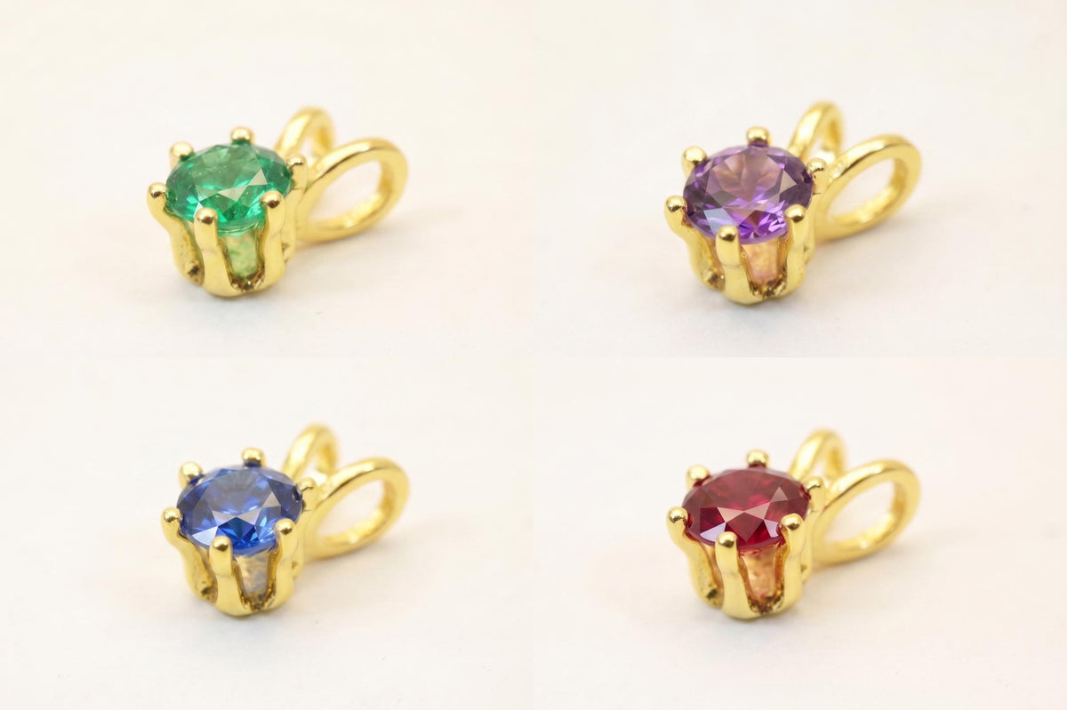 18K Gold Filled Alternative CZ Charm Pendant - Oval Connected Bail, Clear Cubic Zirconia Stone - Tarnish Resistant.