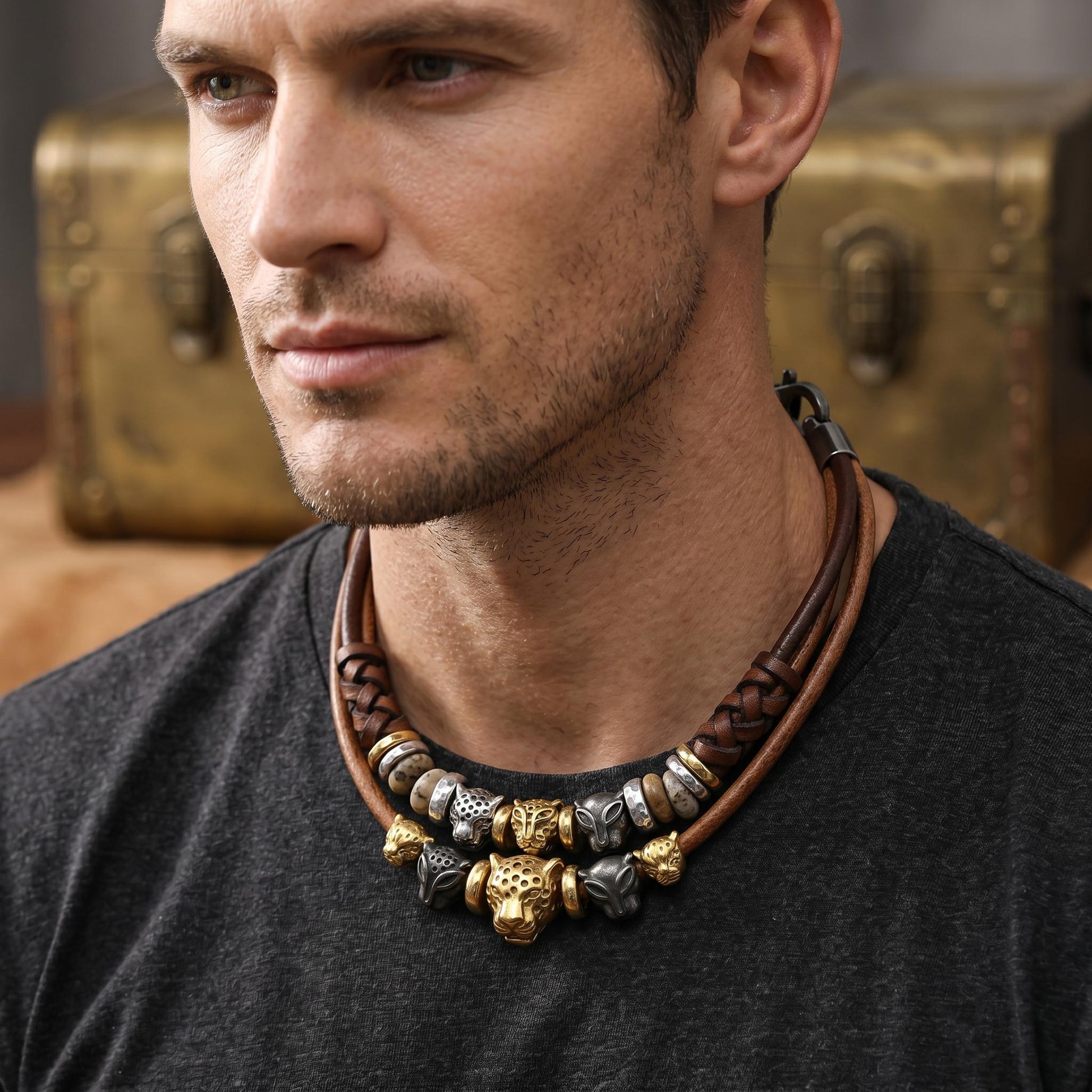 Leopard And Panther Head Beads: Antique Gold & Silver Finish - Large Hole, Durable Stainless Steel, Wildlife Jewelry Components