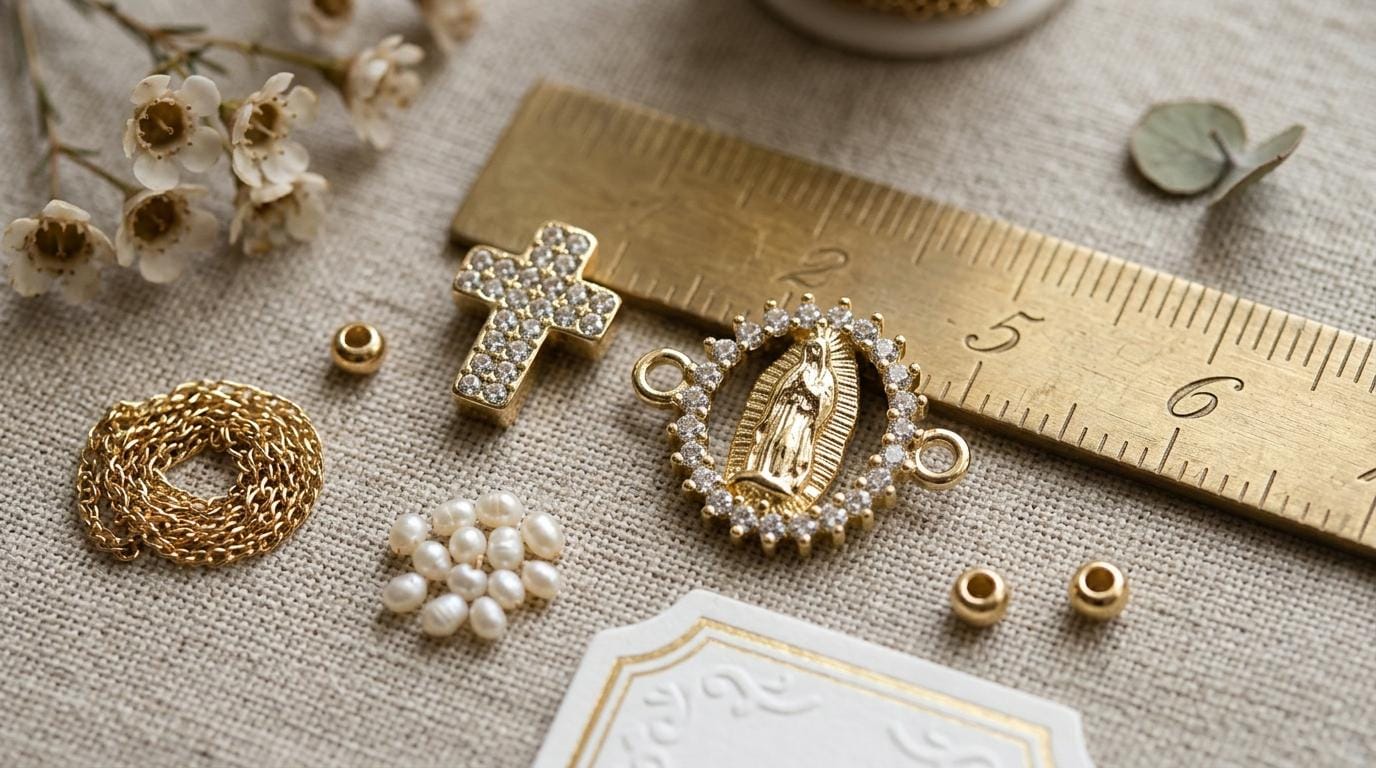 Gold CZ Cross Bead Connector: Sparkling Virgin Mary Pendant - Micro Pave Cubic Zirconia, Tarnish Resistant, Catholic Jewelry DIY