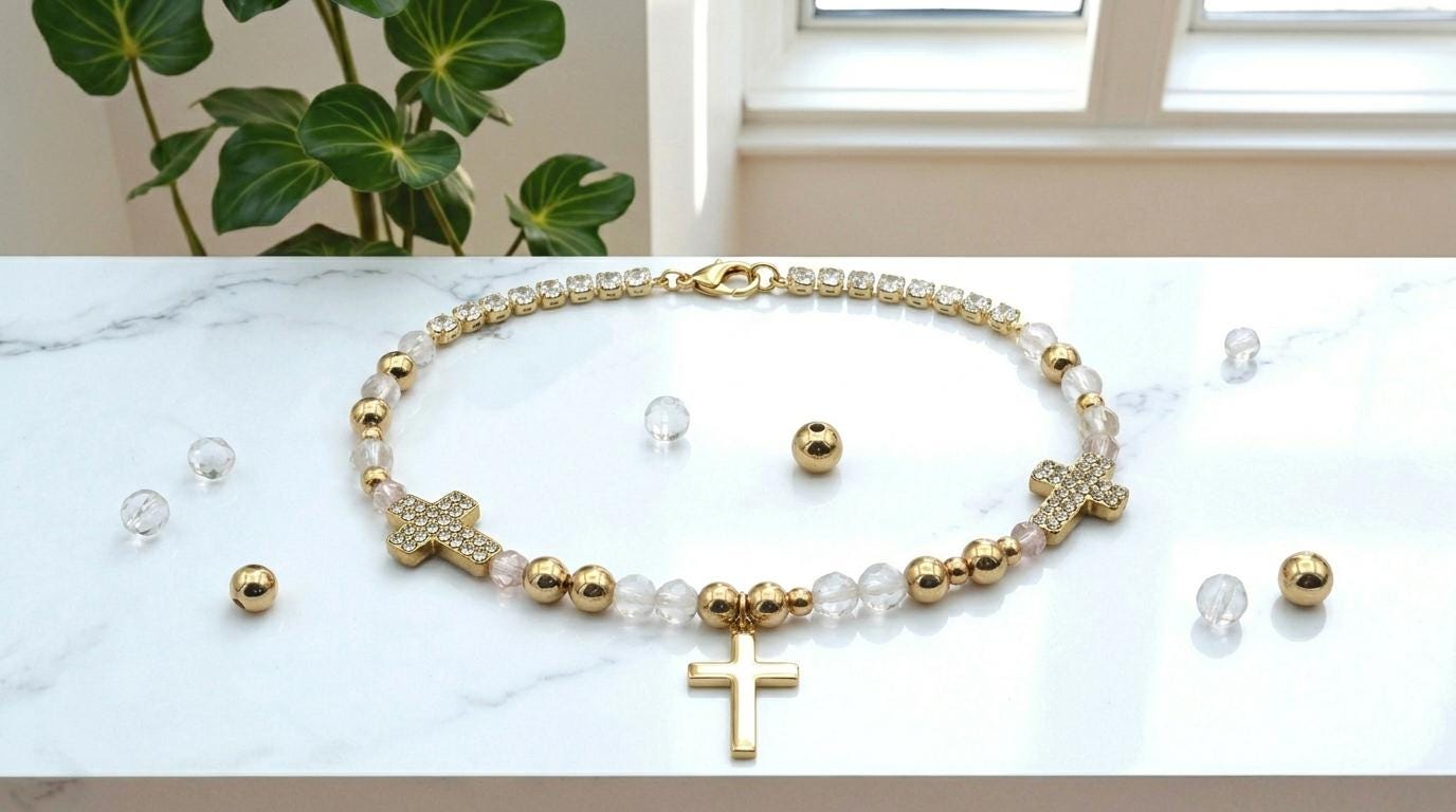 Gold CZ Cross Bead Connector: Sparkling Virgin Mary Pendant - Micro Pave Cubic Zirconia, Tarnish Resistant, Catholic Jewelry DIY