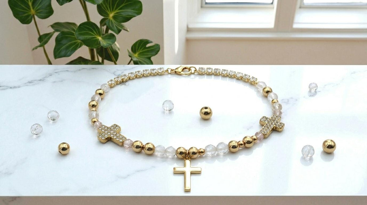 Gold CZ Cross Bead Connector: Sparkling Virgin Mary Pendant - Micro Pave Cubic Zirconia, Tarnish Resistant, Catholic Jewelry DIY