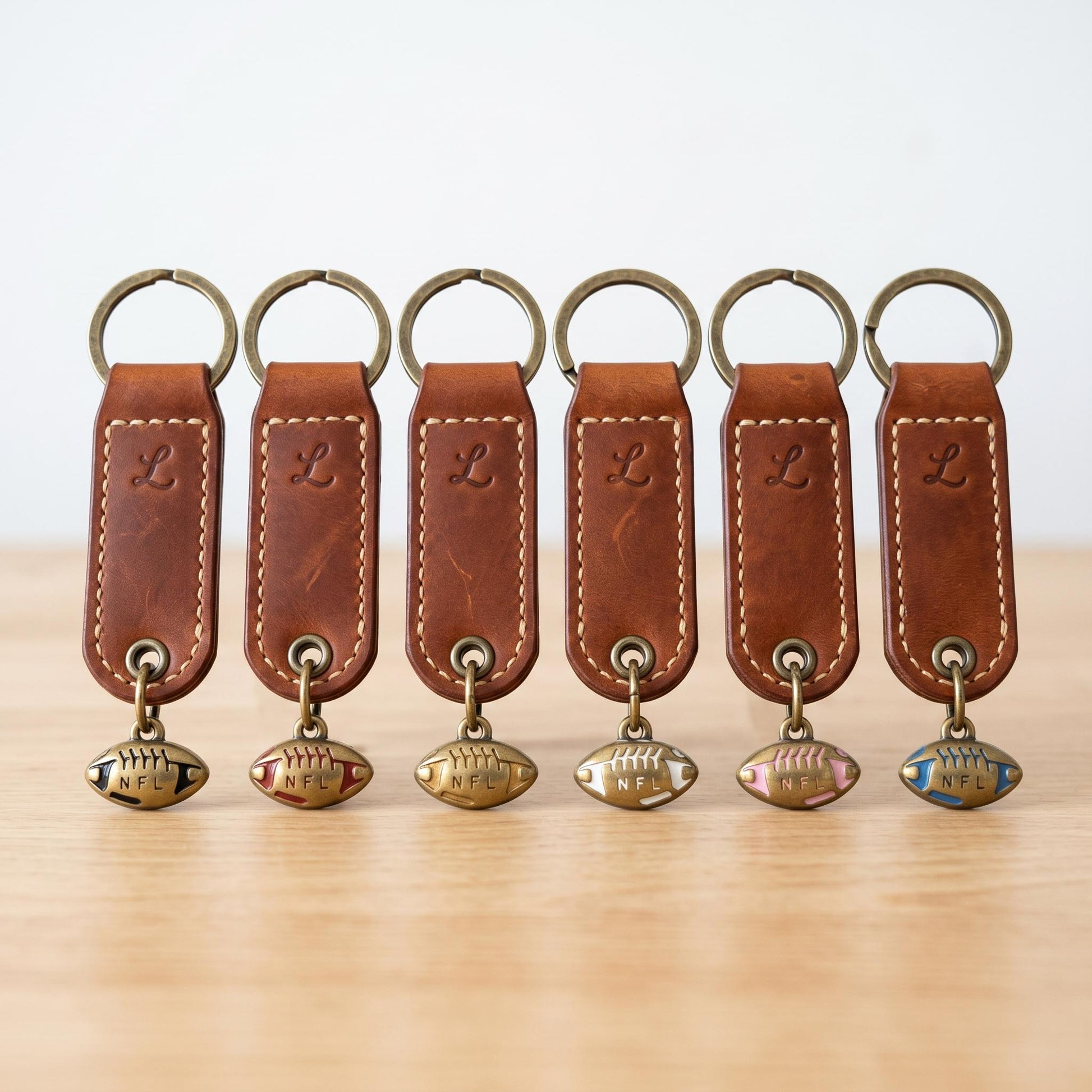 Gold Plated Charms Football Pendants: Team Colors Enamel, Raised Laces Detail | Stainless Steel, Lead-Free | 12PC Pack