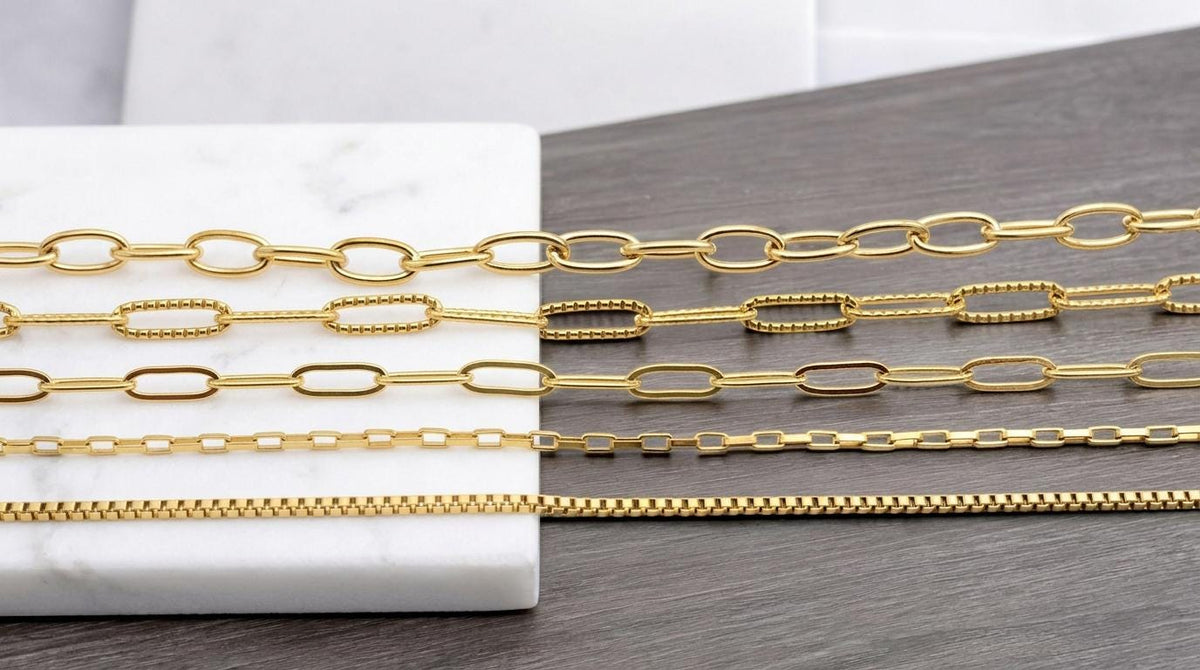 Paper Clip Box Chain Gold Plated, Jewelry Making Essential, Elegant Finish (Multiple Sizes, Durable Stainless Steel)