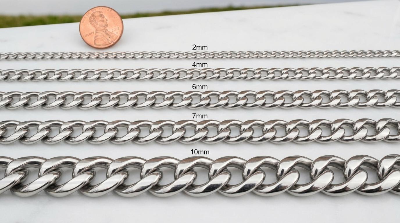 Steel Curb Chain Jewelry: Premium Polished Metal - Versatile Crafting Chain, Multiple Sizes 2mm to 10mm, High Gloss Finish