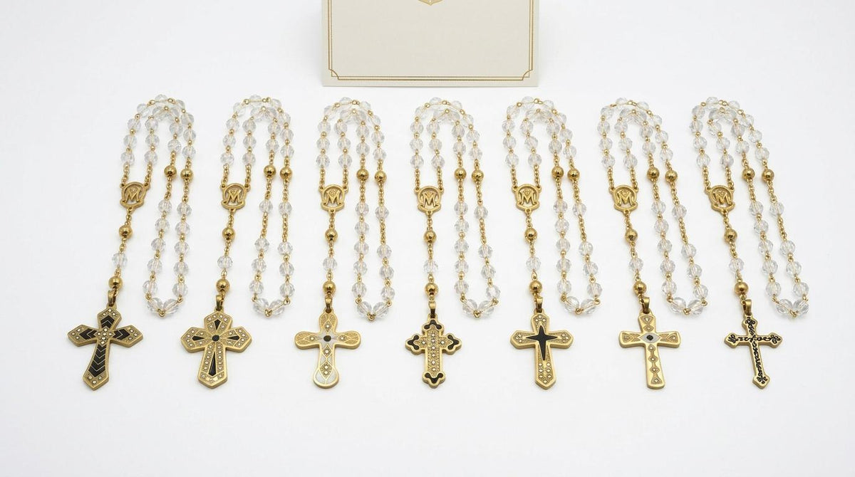 Gold Tone Cross Pendants - Christian Necklace Charms - Black Enamel, CZ Sparkle, Stainless Steel, Baptism Gift Idea