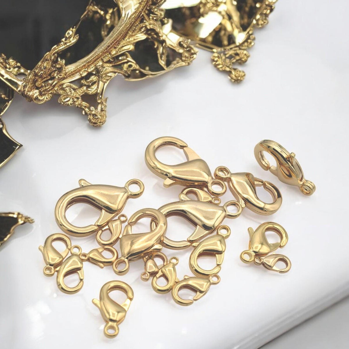 14K Gold Filled Alternative Lobster Clasp – Tarnish-Resistant Jewelry Findings, Multiple Sizes, Secure Necklace & Bracelet Closures
