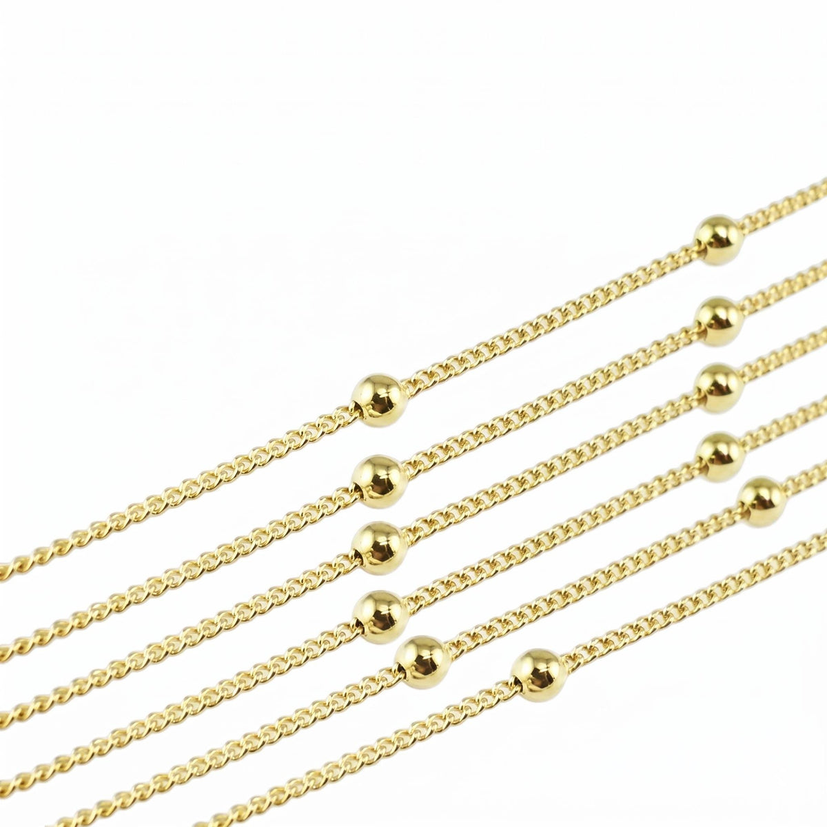 Gold Plated Tarnish Chain 18K Electroplated Ball Beaded, Cable Style (3mm Diameter, Tarnish Resistant, Sold by Foot)