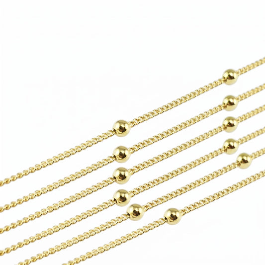 Gold Plated Tarnish Chain 18K Electroplated Ball Beaded, Cable Style (3mm Diameter, Tarnish Resistant, Sold by Foot)