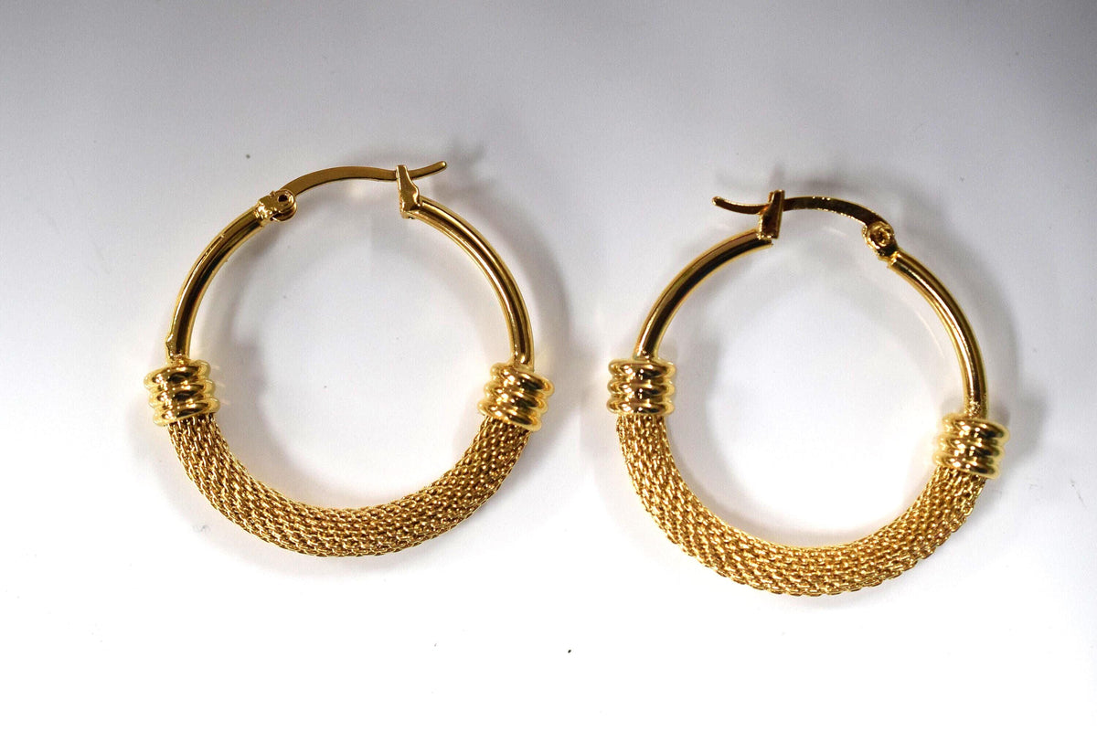 Mesh Hoop Earring Gold Filled Alternative 18K Round Hoops, Medium Size 35-53mm | Double Clad Classic Jewelry Gift