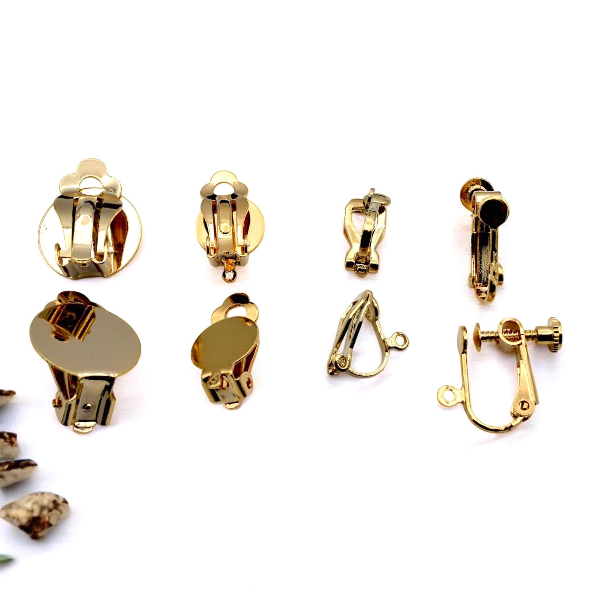Clip On Earring Findings DIY Jewelry, Gold Filled Alternative Adjustable Screw Back, Flat Pad Clips (Non-Pierced, Pair)