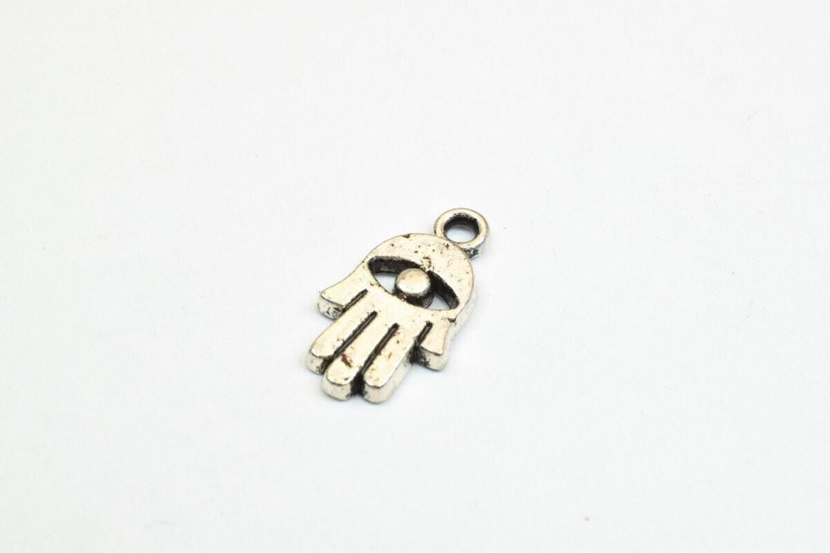Silver Hamsa Charm Beads – Antique Silver Alloy Metal Charm Pendants for Jewelry Making
