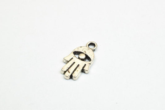 Silver Hamsa Charm Beads – Antique Silver Alloy Metal Charm Pendants for Jewelry Making