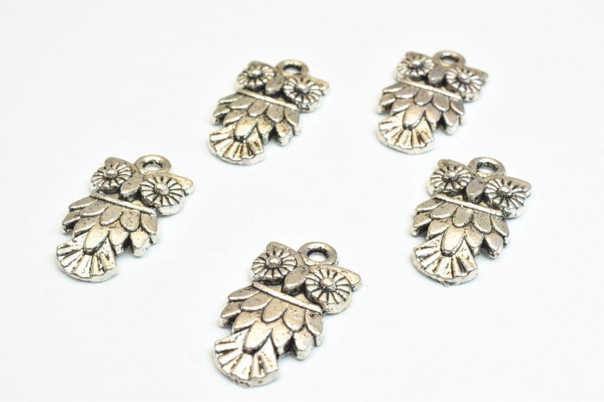 Silver Owl Charm Beads - Antique Silver Alloy 20x11mm Metal Jewelry Making Beads