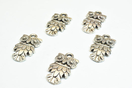 Silver Owl Charm Beads - Antique Silver Alloy 20x11mm Metal Jewelry Making Beads