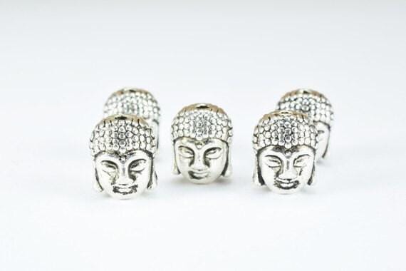 Solid Buddha Head BeadsTwo Side Face Tibetan Style Antique Silver Alloy Metal Bracelets Charm Spacer Size 10x9x8mm Hole Size 2mm For Jewelry