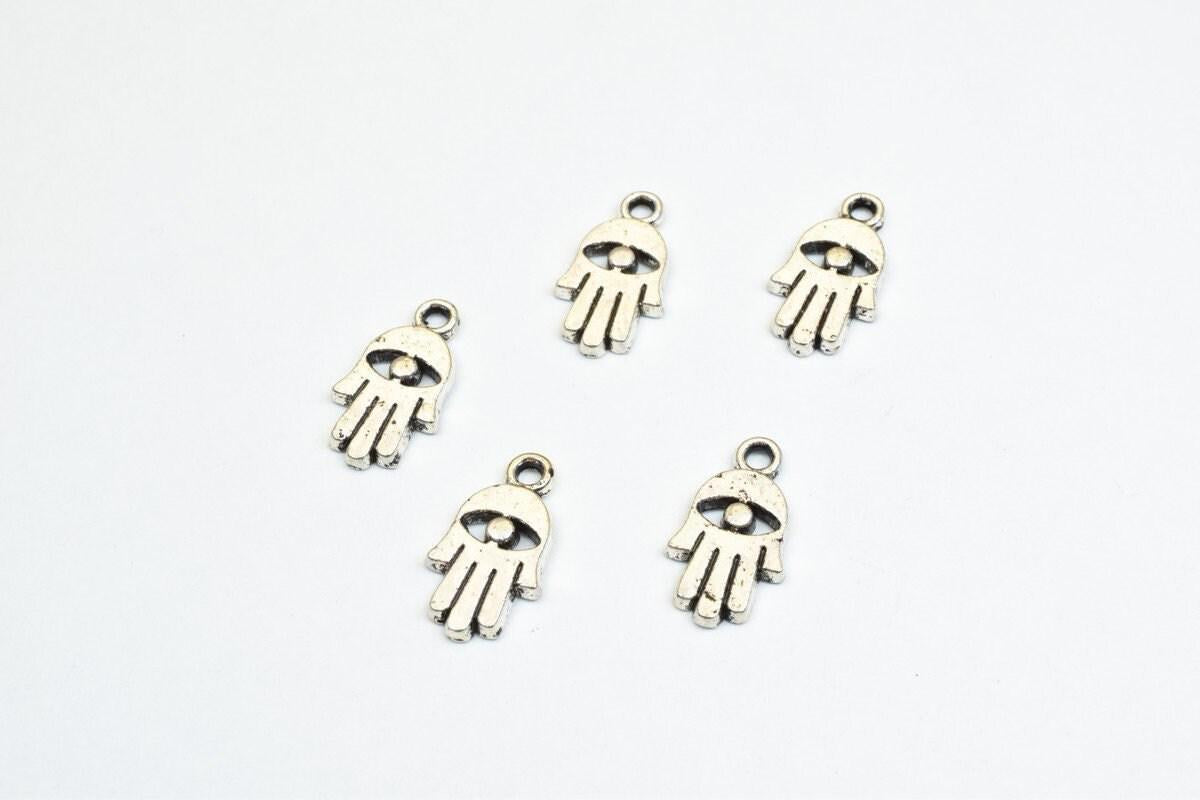 Silver Hamsa Charm Beads – Antique Silver Alloy Metal Charm Pendants for Jewelry Making