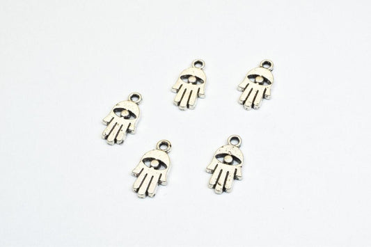 Silver Hamsa Charm Beads – Antique Silver Alloy Metal Charm Pendants for Jewelry Making