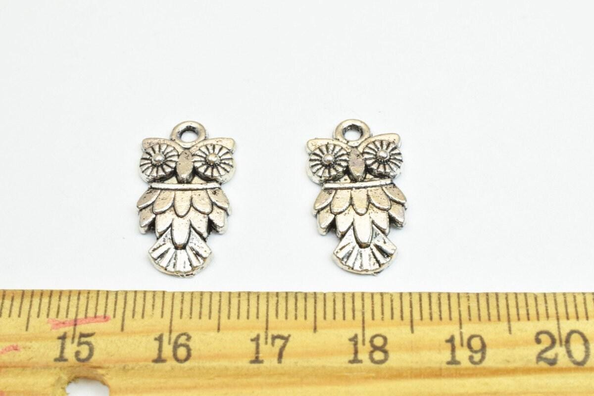Silver Owl Charm Beads - Antique Silver Alloy 20x11mm Metal Jewelry Making Beads